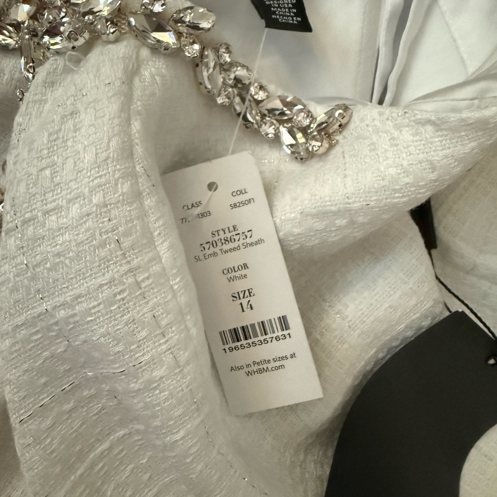 White House Black Market Strapless White Tweed Dress Size 14 - Picture 4 of 10